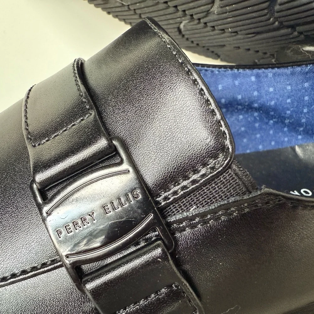 Perry Ellis Black Leather Slip-On Loafers